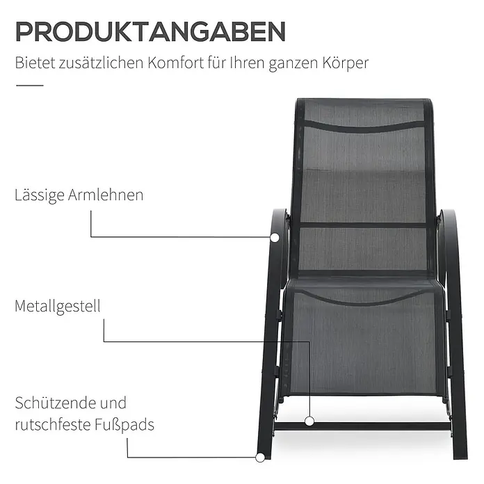 Outsunny Gartenliegen-Set 3-tlg. mit Tisch - Schwarz, Metall