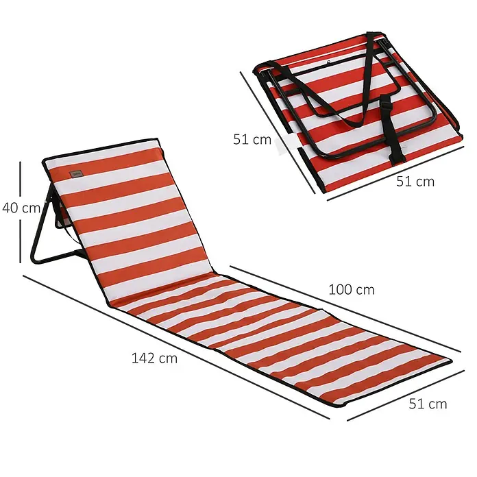 Outsunny Gartenliegen-Set 2-tlg. mit Seitentasche - B x T: 51 x 142 cm, Rot, Weiß, Polyester, Klappbar