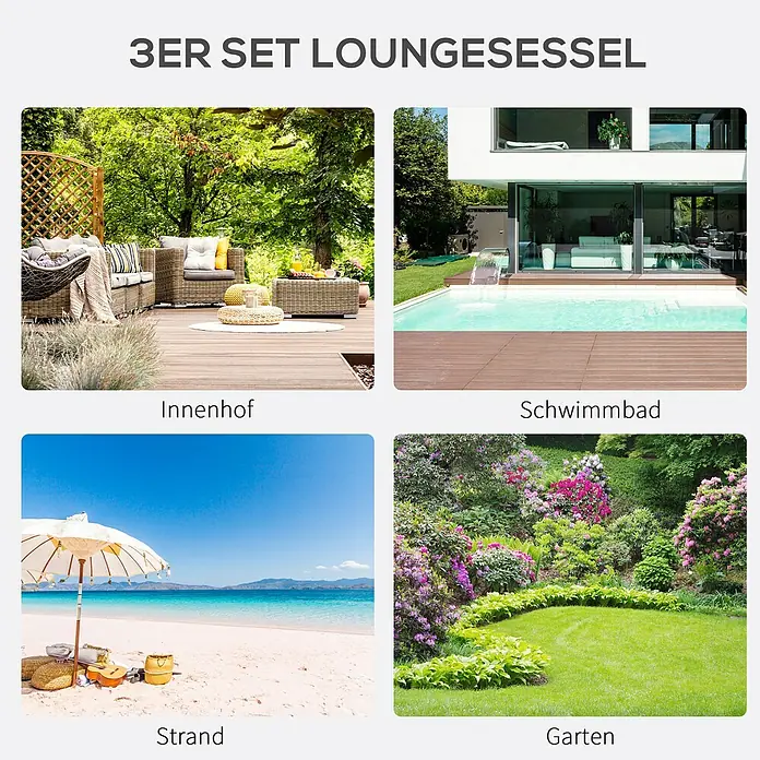 Outsunny Gartenliegen-Set 3-tlg. mit Tisch - Schwarz, Metall