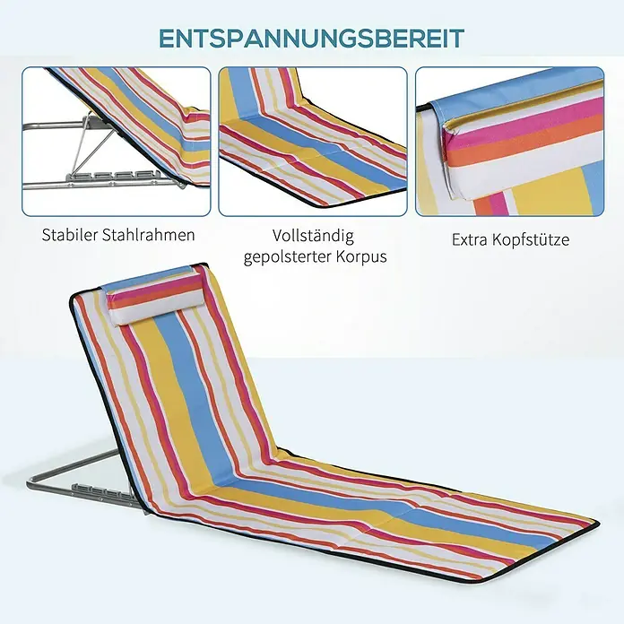 Outsunny Gartenliegen-Set mit Tragetasche - B x T: 53 x 124 cm, Mehrfarbig, Stahl, Rückenlehne verstellbar