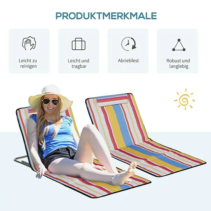 Outsunny Gartenliegen-Set mit Tragetasche - B x T: 53 x 124 cm, Mehrfarbig, Stahl, Rückenlehne verstellbar