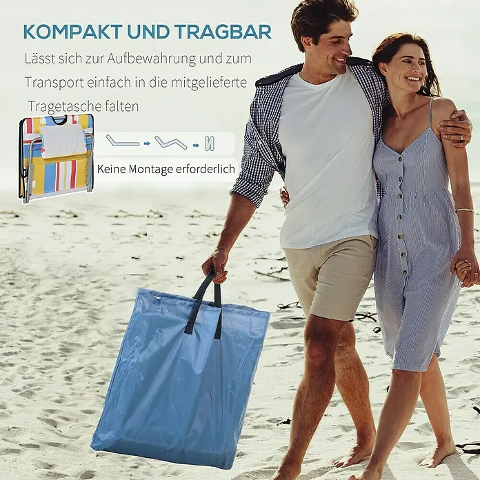 Outsunny Gartenliegen-Set mit Tragetasche - B x T: 53 x 124 cm, Mehrfarbig, Stahl, Rückenlehne verstellbar