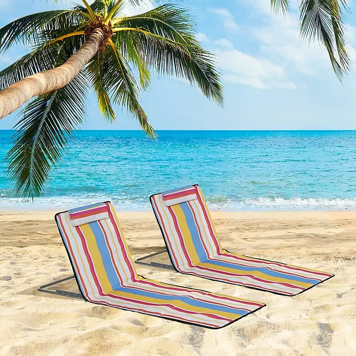 Outsunny Gartenliegen-Set mit Tragetasche - B x T: 53 x 124 cm, Mehrfarbig, Stahl, Rückenlehne verstellbar