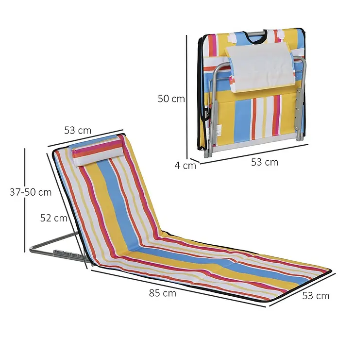 Outsunny Gartenliegen-Set mit Tragetasche - B x T: 53 x 124 cm, Mehrfarbig, Stahl, Rückenlehne verstellbar