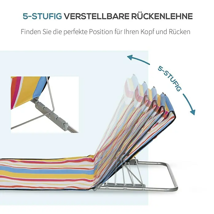 Outsunny Gartenliegen-Set mit Tragetasche - B x T: 53 x 124 cm, Mehrfarbig, Stahl, Rückenlehne verstellbar