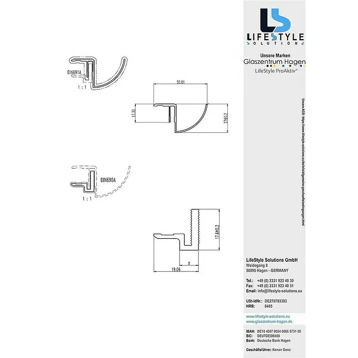 Glaszentrum Hagen Dachrinne Typ-RRBK 250cm Regenrinne für Glasvordächer Schwarz 10,8-17,5mm - Nennweite: 17,5 mm, Aluminium, Schwarz