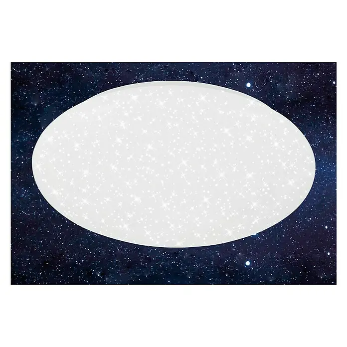 Brilo Plafón LED redondo cielo estrellado - 18 W, Ø x Al: 389 mm x 11 cm, Blanco, Blanco neutro - Ornamento blanco decorativo sobre fondo de estrellas oscuro, ideal para decoraciones festivas o como ilustración sutil y llamativa.