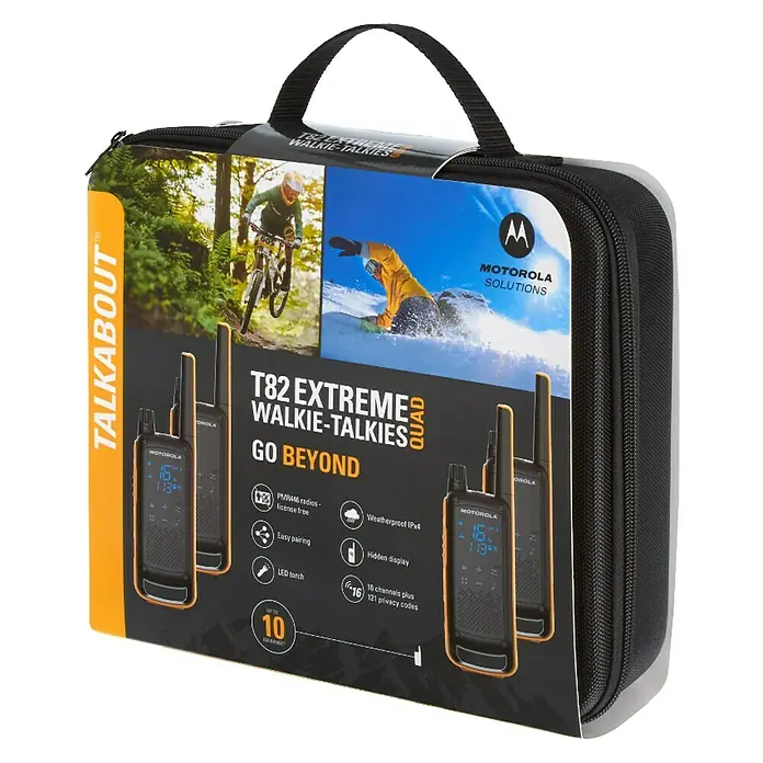 Motorola Solutions Walkie-Talkie Talkabout T82 Quad - Gelb/Schwarz, Wetterbeständig - Das Motorola T82 Extreme Quad Walkie-Talkie Set: Robust, wetterfest und ideal für Outdoor-Abenteuer.