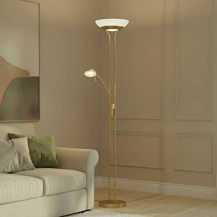 Lindby LED-Deckenfluter Yveta - Höhe: 183 cm, messing / gold, Warmweiß