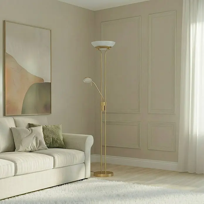 Lindby LED-Deckenfluter Yveta - Höhe: 183 cm, messing / gold, Warmweiß