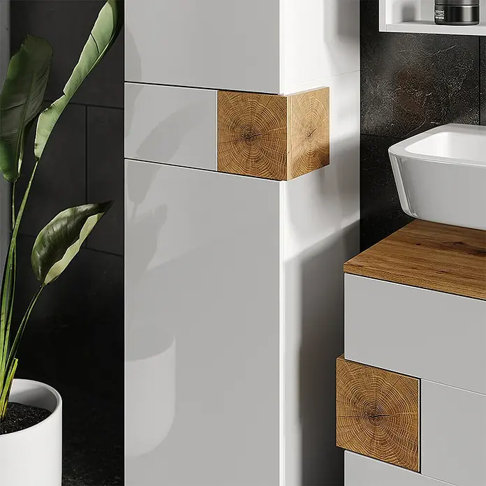 Vicco Badmöbel-Set Eden Weiß 3 Teile, mit Hochschrank - Gesamtbreite Badmöbel: 113,1 cm, Weiß Hochglanz, Glänzend