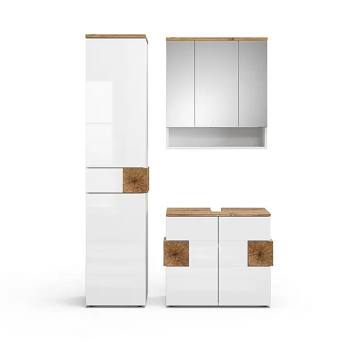 Vicco Badmöbel-Set Eden Weiß 3 Teile, mit Hochschrank - Gesamtbreite Badmöbel: 113,1 cm, Weiß Hochglanz, Glänzend