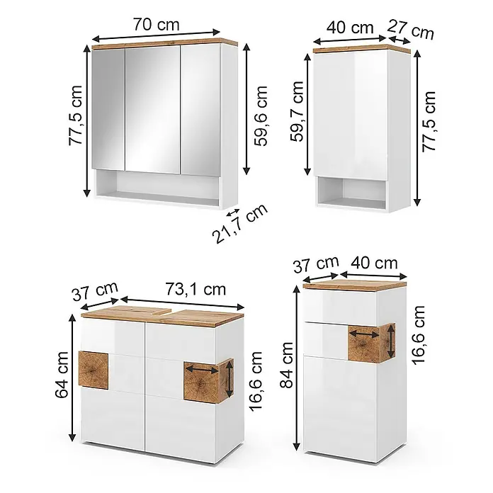 Vicco Badmöbel-Set Eden Weiß 4 Teile - Gesamtbreite Badmöbel: 113,1 cm, Weiß Hochglanz, Glänzend