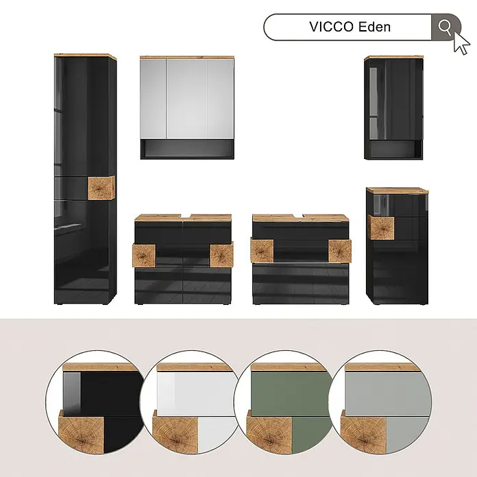 Vicco Badmöbel-Set Eden Weiß 3 Teile - Gesamtbreite Badmöbel: 113,1 cm, Weiß Hochglanz, Glänzend