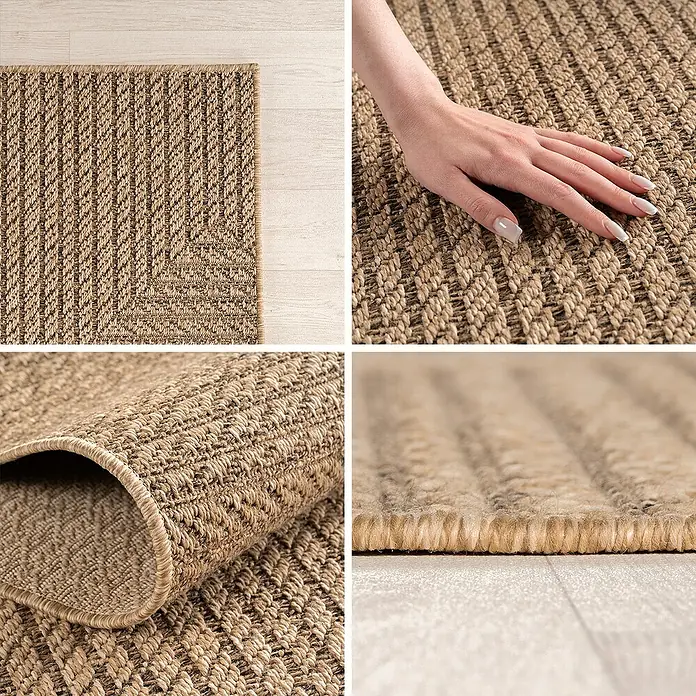 Outdoor-Teppich Timber 1404 - Beige, Durchmesser: 160 cm, 100 % Polypropylen - Beige naturfaser Teppich mit geflochtener Textur, ideal für Innenböden.
