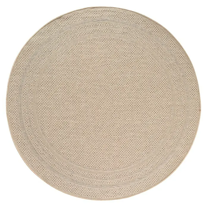 Outdoor-Teppich Desert 1304 - Beige, Durchmesser: 160 cm, 100 % Polypropylen - Runder beiger Webteppich mit detaillierter Texturoberfläche.
