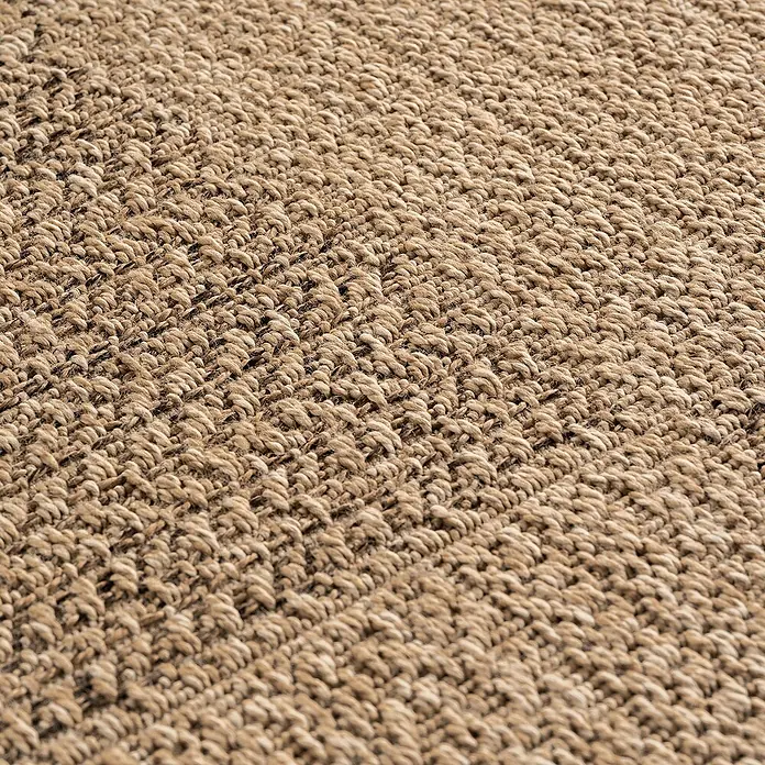 Outdoor-Teppich Timber 1405 - Beige, Durchmesser: 120 cm, 100 % Polypropylen - Hellbraune, grob gewebte Schlingenflor-Teppichstruktur.