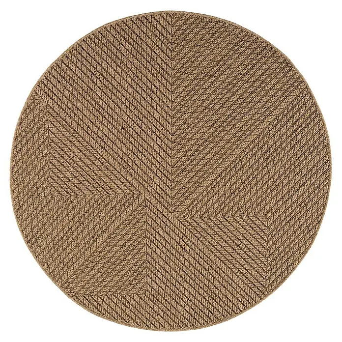 Outdoor-Teppich Timber 1404 - Beige, Durchmesser: 160 cm, 100 % Polypropylen - Runder Webteppich in Naturbeige mit auffälligem Fischgrätmuster.