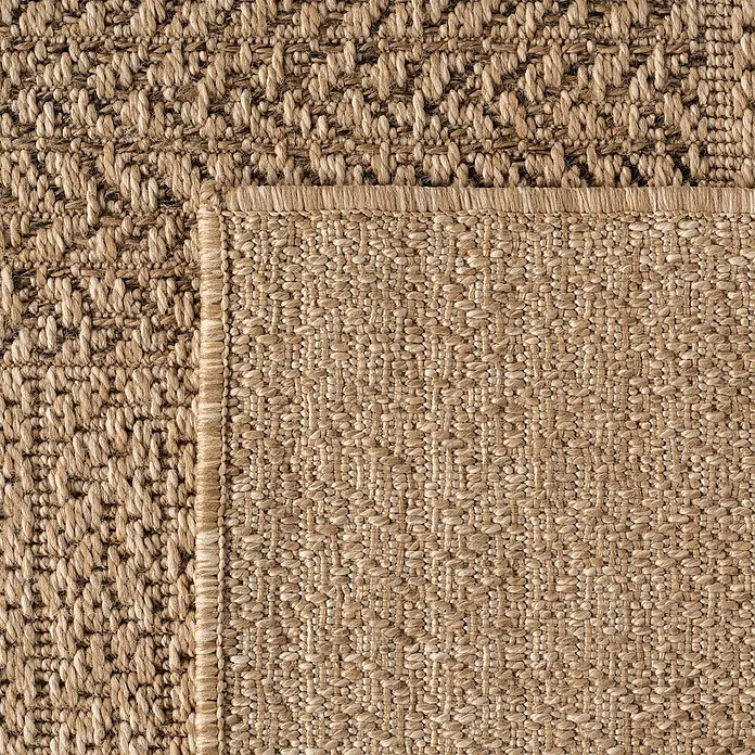 Outdoor-Teppich Timber 1405 - Beige, Durchmesser: 120 cm, 100 % Polypropylen - Strukturierter Naturteppich mit erhabener, gemusterter Webart und flacher, dichter Webart in Naturbeige.
