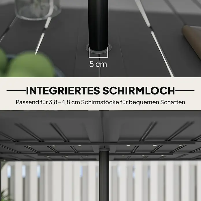 Outsunny Gartentisch mit Schirmloch - Stahl, Rechteckig, Schwarz