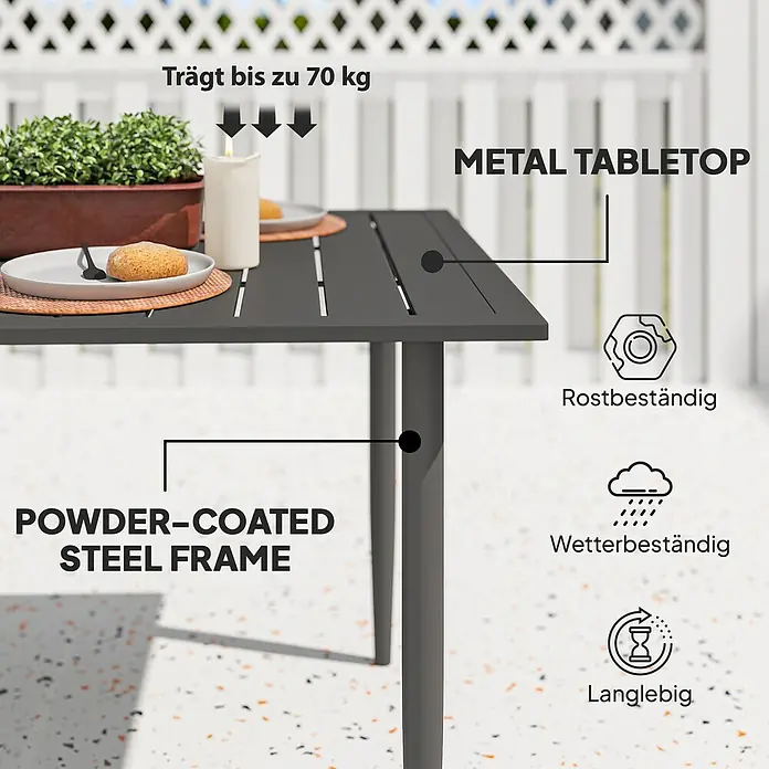 Outsunny Gartentisch mit Schirmloch - Stahl, Rechteckig, Schwarz
