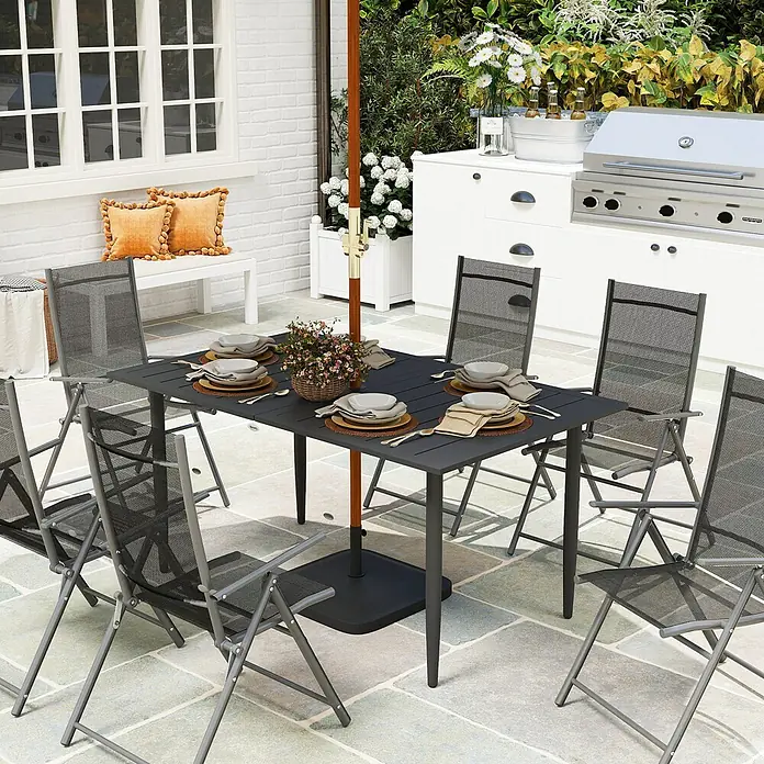 Outsunny Gartentisch mit Schirmloch - Stahl, Rechteckig, Schwarz