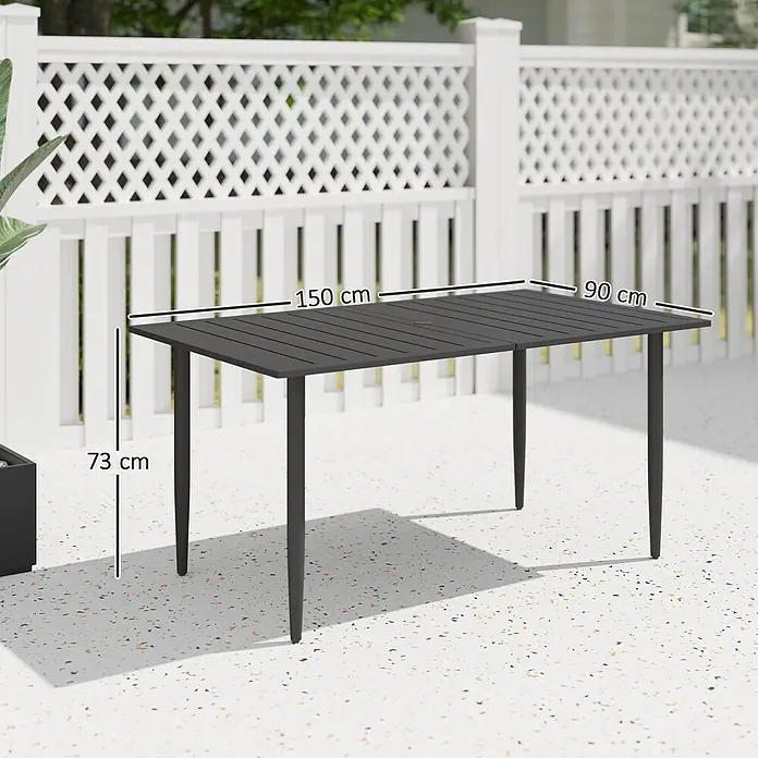 Outsunny Gartentisch mit Schirmloch - Stahl, Rechteckig, Schwarz