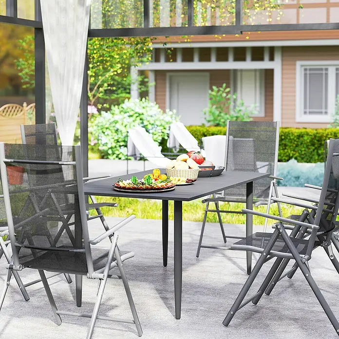 Outsunny Gartentisch mit Schirmloch - Stahl, Rechteckig, Schwarz