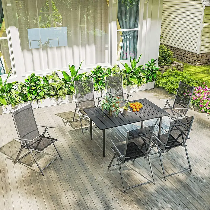 Outsunny Gartentisch mit Schirmloch - Stahl, Rechteckig, Schwarz