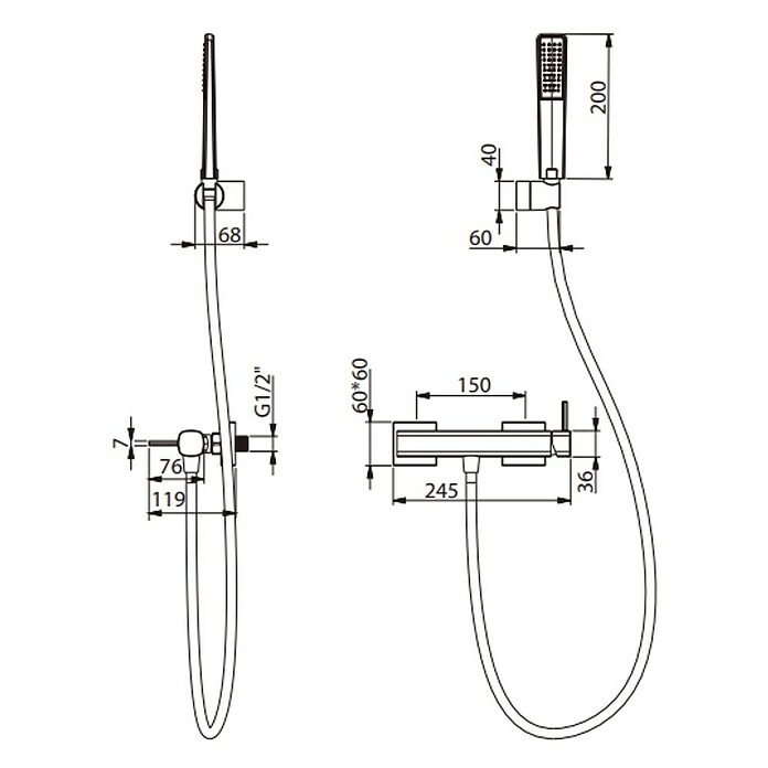 Camargue Bolonia Grifo de ducha (Cromo, Con grifo monomando) | BAUHAUS