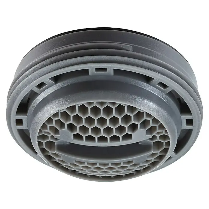 Neoperl Wassersparstrahlregler Coin Slot - Gewinde: M24X1, 1 Stk., 3,8 l/min - Grauer Kunststoff-Wasserhahnstrahlregler mit Wabenstruktur für den Wasserfluss.
