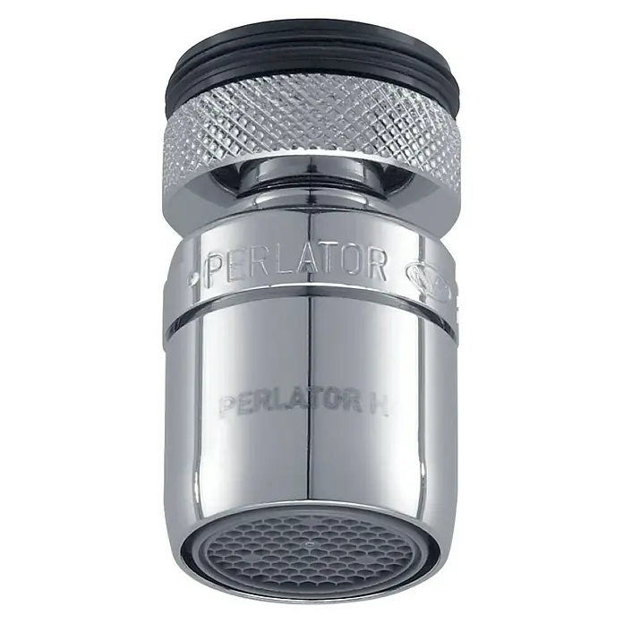 Neoperl Strahlregler Honeycomb - 15 l/min, Gewinde: M22/M24 - Verchromter Wasserhahn-Strahlregler mit geriffeltem Griff, schwarzem O-Ring und Wabenfilter, PERLATOR beschriftet.