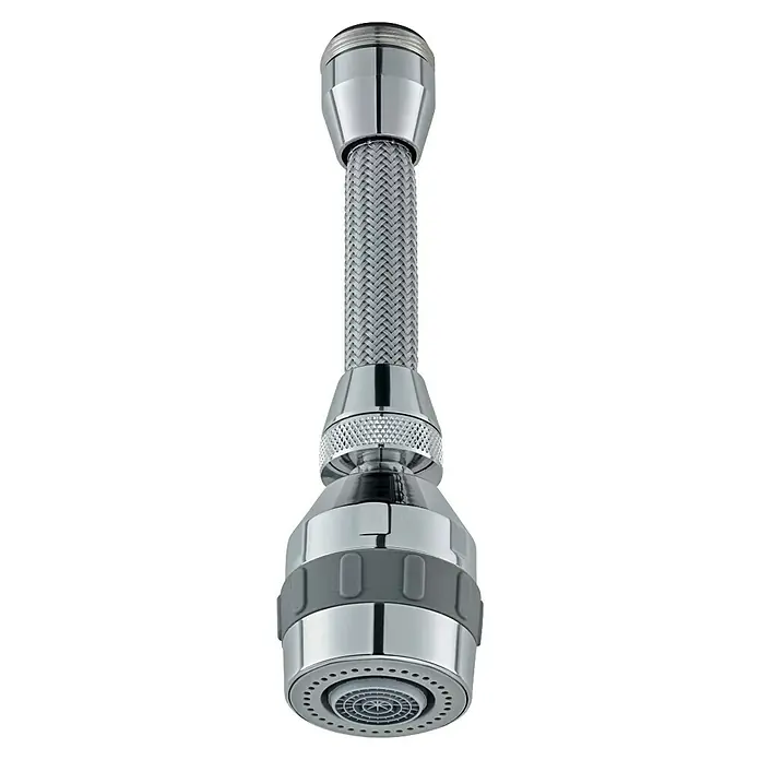 Neoperl Strahlregler Varioperl - 1 Stk., 6 l/min, Gewinde: M22/M24 - Verchromter Wasserhahn-Aufsatz mit flexiblem geflochtenem Schlauch und grauer Kunststoffdüse für Küchen- oder Badspülen.