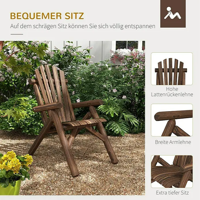 Outsunny Gartenstuhl Adirondack - 1 Stk., Tannenholz, Braun