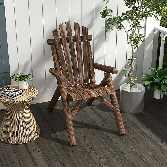 Outsunny Gartenstuhl Adirondack - 1 Stk., Tannenholz, Braun
