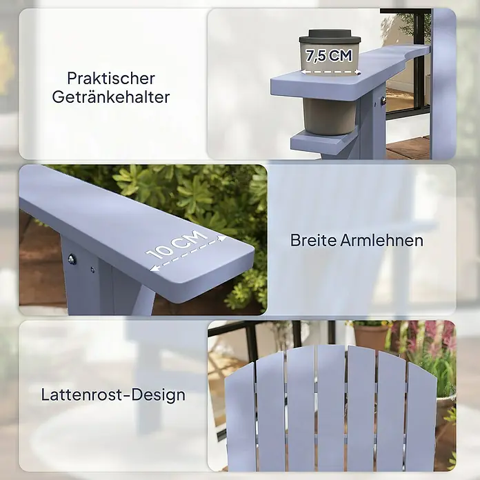 Outsunny Gartenstuhl Adirondack - Tannenholz, Grau, B x T x H: 95 x 95 x 93 cm