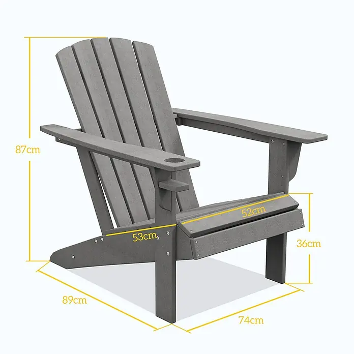 Outsunny Gartenstuhl Adirondack - HDPE, Grau, B x T x H: 89 x 89 x 87 cm
