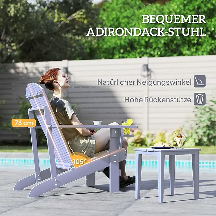 Outsunny Gartenstuhl Adirondack - Tannenholz, Grau, B x T x H: 95 x 95 x 93 cm