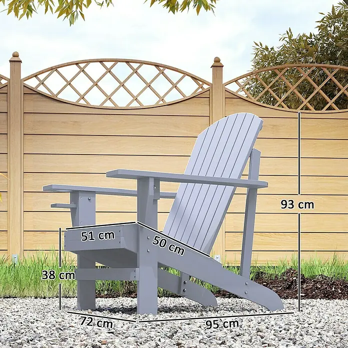 Outsunny Gartenstuhl Adirondack - Tannenholz, Grau, B x T x H: 95 x 95 x 93 cm