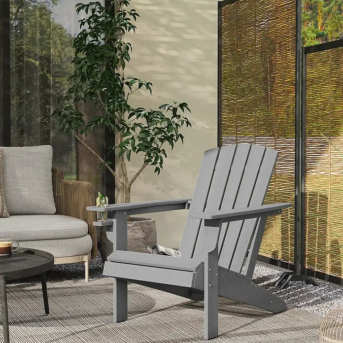 Outsunny Gartenstuhl Adirondack - HDPE, Grau, B x T x H: 89 x 89 x 87 cm