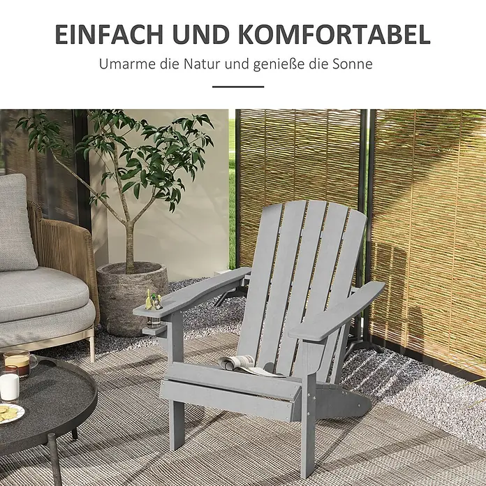 Outsunny Gartenstuhl Adirondack - HDPE, Grau, B x T x H: 89 x 89 x 87 cm