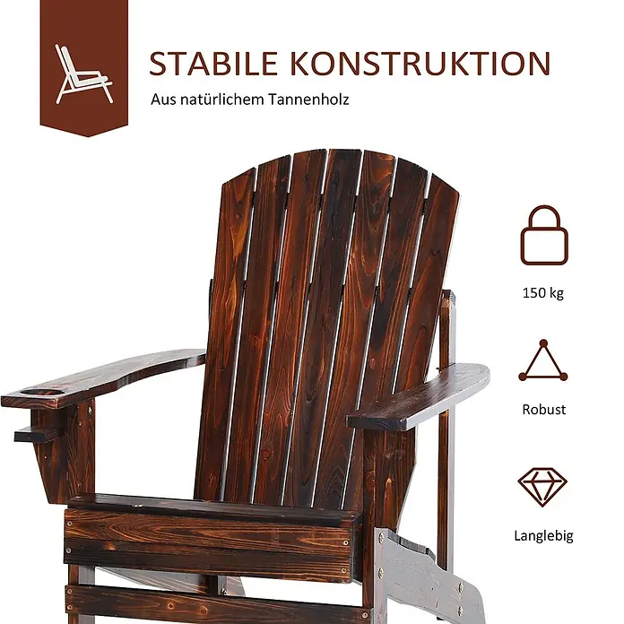 Outsunny Gartenstuhl Adirondack - Tannenholz, Braun, B x T x H: 95 x 95 x 93 cm