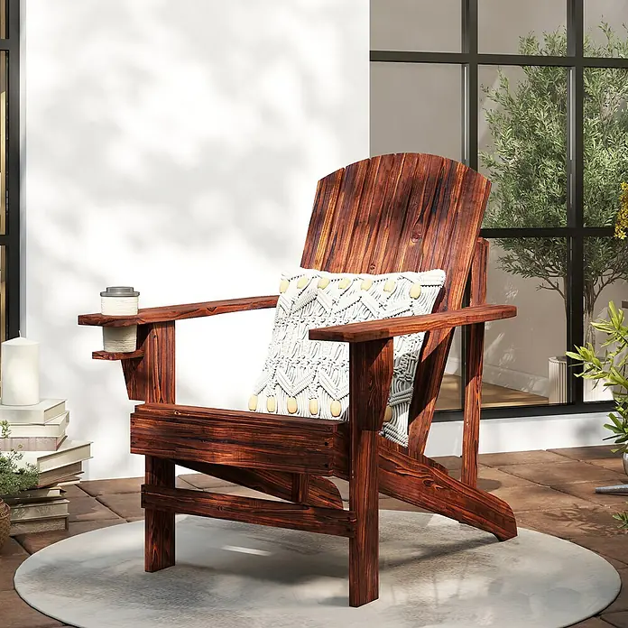 Outsunny Gartenstuhl Adirondack - Tannenholz, Braun, B x T x H: 95 x 95 x 93 cm
