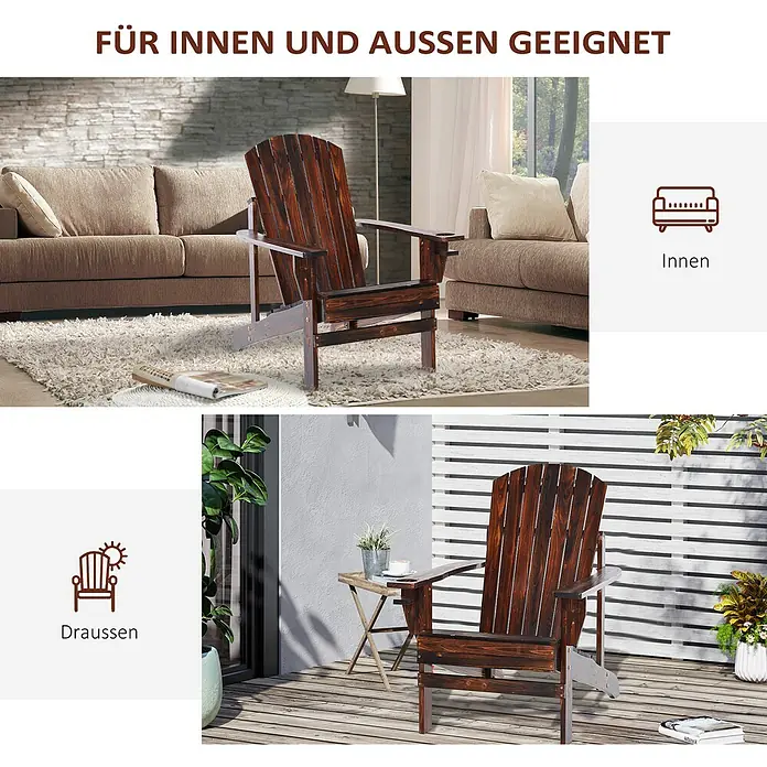 Outsunny Gartenstuhl Adirondack - Tannenholz, Braun, B x T x H: 95 x 95 x 93 cm