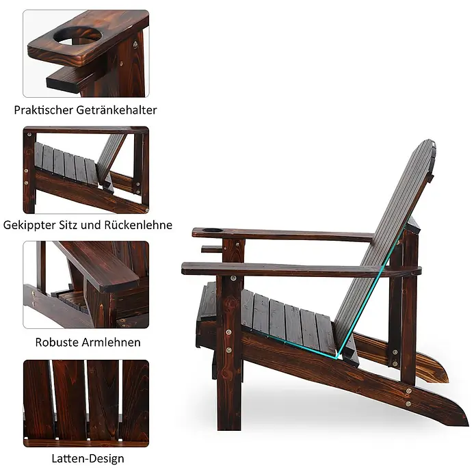 Outsunny Gartenstuhl Adirondack - Tannenholz, Braun, B x T x H: 95 x 95 x 93 cm