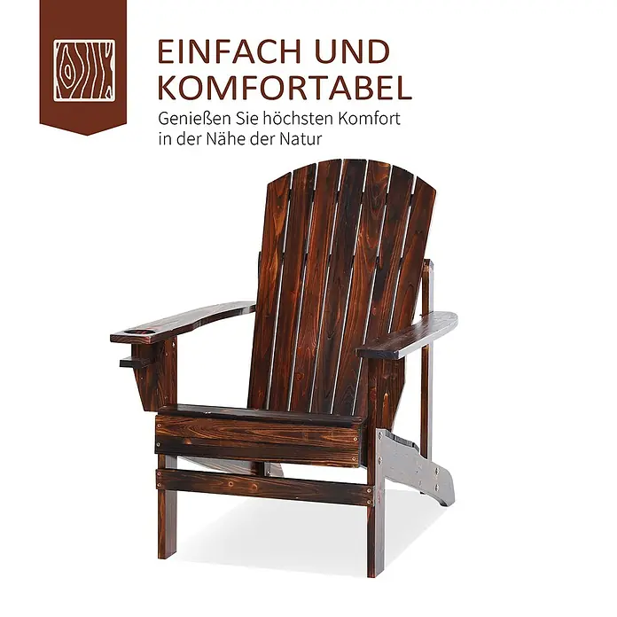Outsunny Gartenstuhl Adirondack - Tannenholz, Braun, B x T x H: 95 x 95 x 93 cm