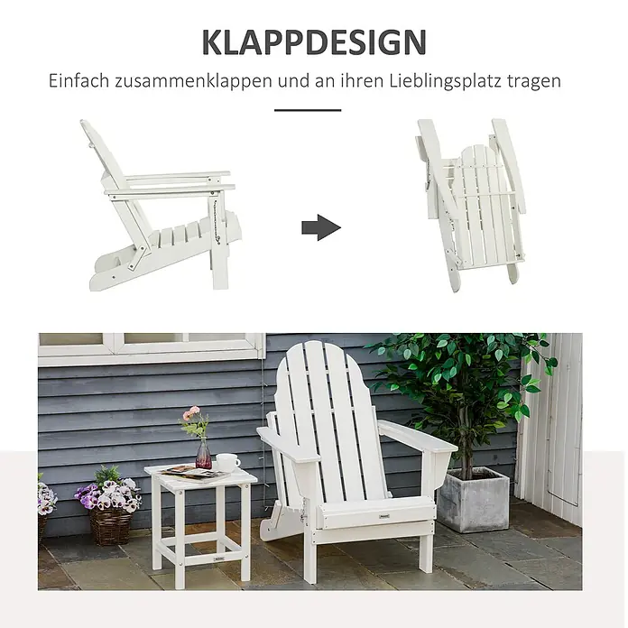 Outsunny Gartenstuhl Adirondack - HDPE, Klappbar, Weiß, B x T x H: 87 x 87 x 93 cm