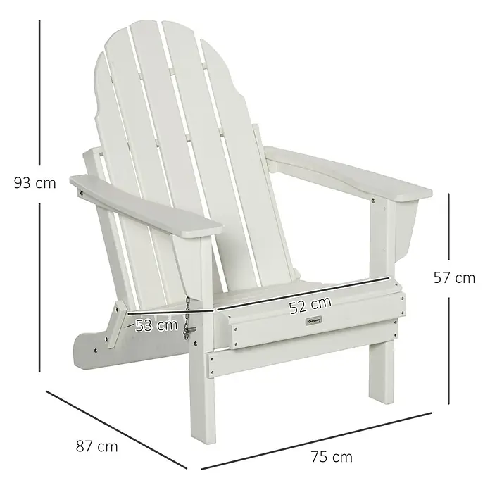 Outsunny Gartenstuhl Adirondack - HDPE, Klappbar, Weiß, B x T x H: 87 x 87 x 93 cm
