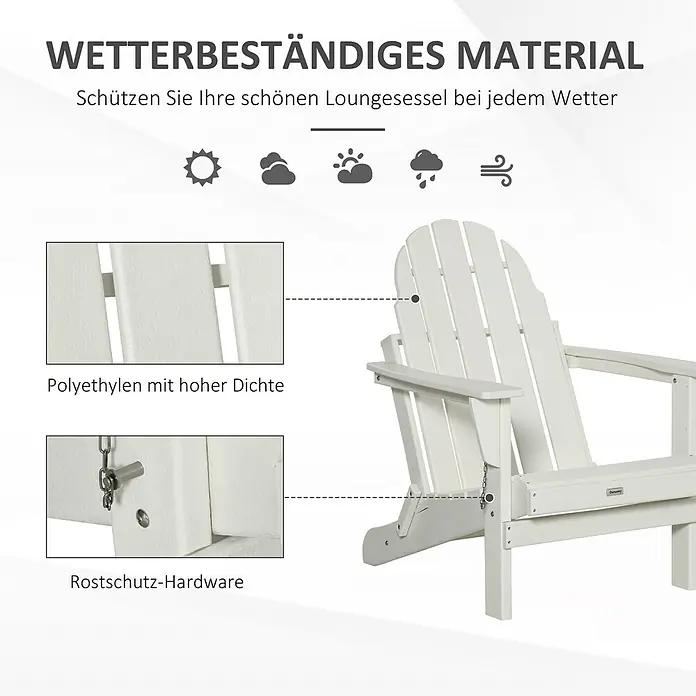 Outsunny Gartenstuhl Adirondack - HDPE, Klappbar, Weiß, B x T x H: 87 x 87 x 93 cm