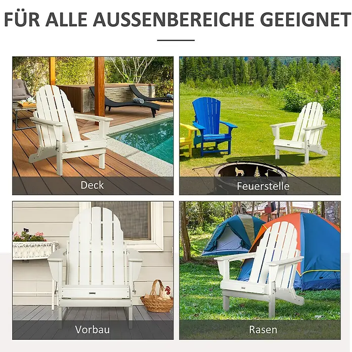 Outsunny Gartenstuhl Adirondack - HDPE, Klappbar, Weiß, B x T x H: 87 x 87 x 93 cm